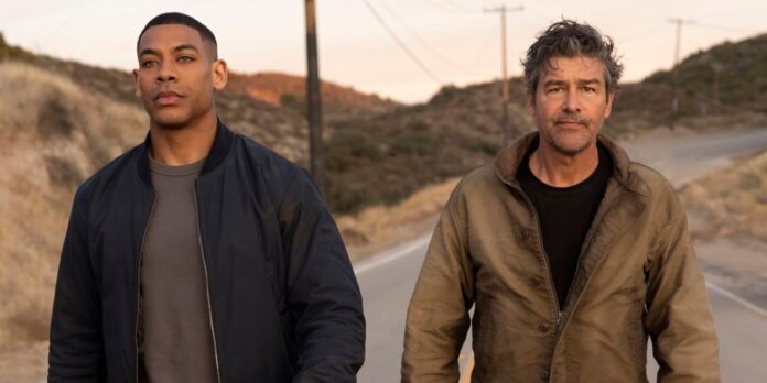 Aaron Pierre and Kyle Chandler as John Stewart and Hal Jordan in HBO's Lanterns